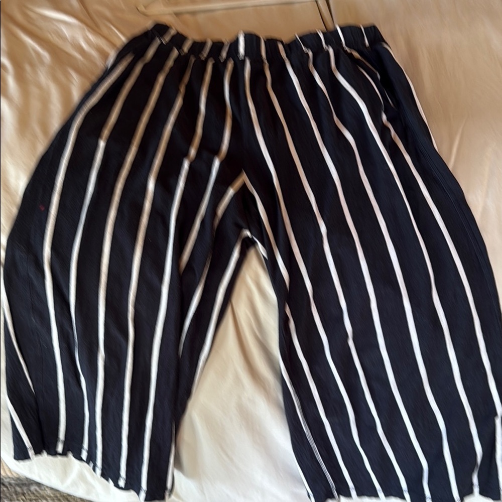 Eileen Fisher Navy and Cream Striped Pants